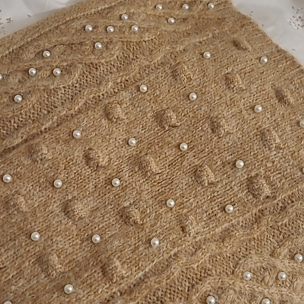 Zara Oversized Pearl Embellished Knit Scarf - NEW